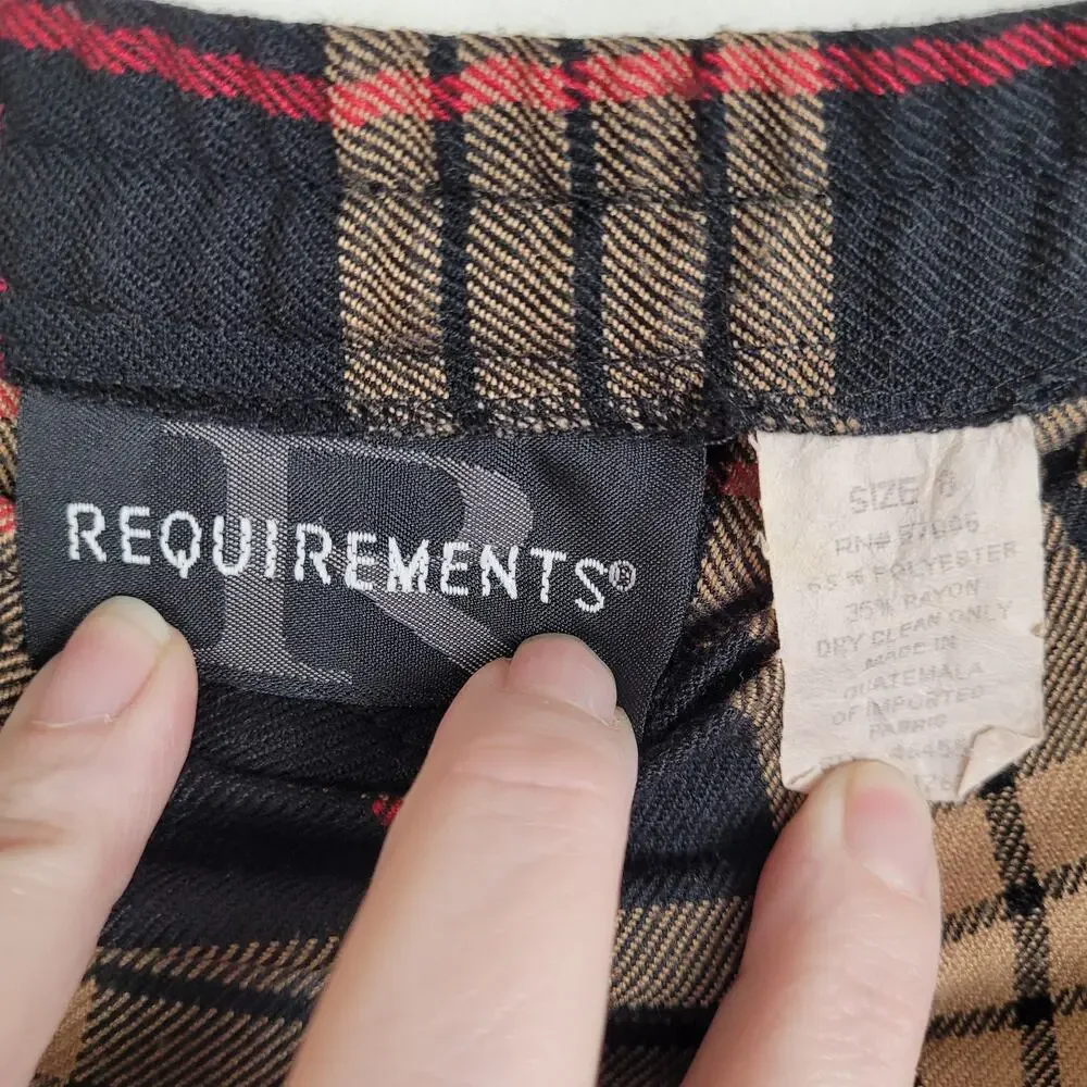 Requirements black tan plaid fringe trim true wrap skirt Size 8 Preppy Holiday